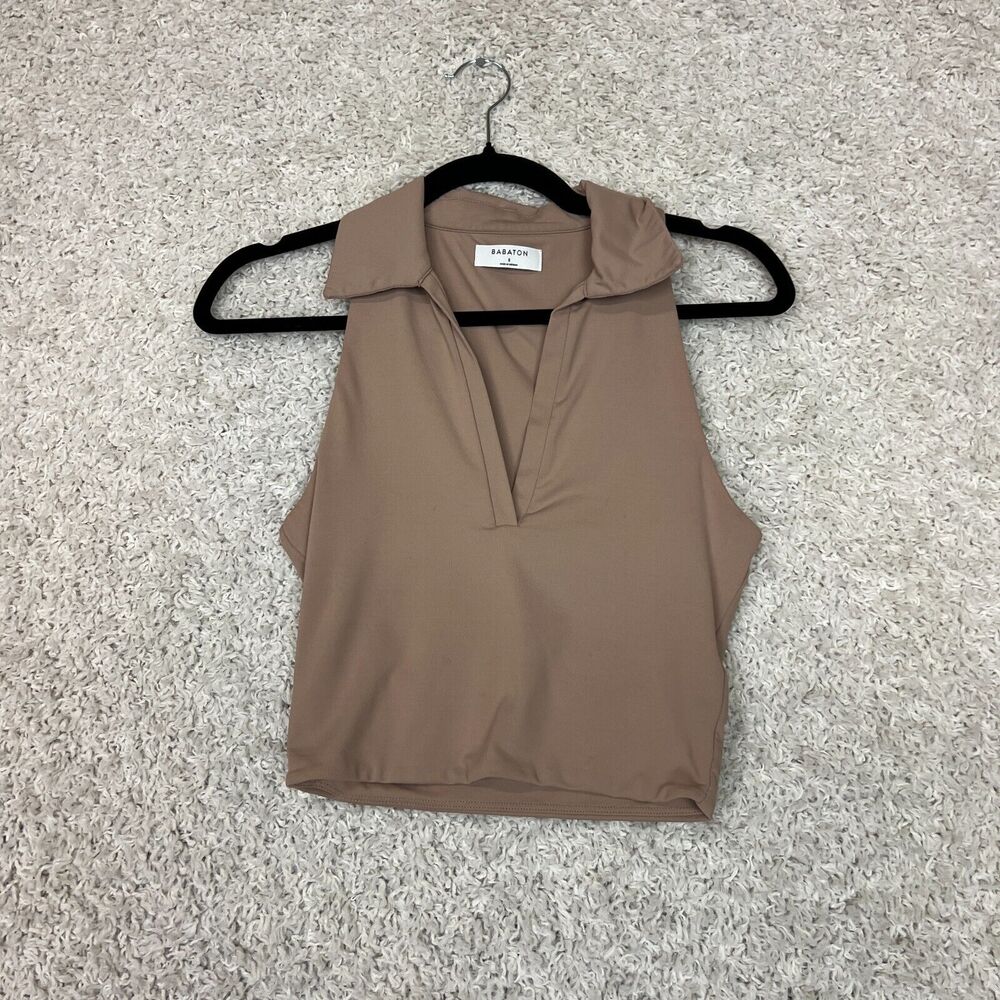 Aritzia Babaton Contour Polo Tank Womens Small Brown Cropped Fitted Basic Norm